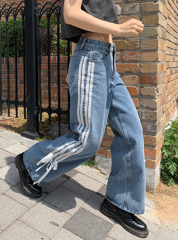 Lace 3line denim jeans